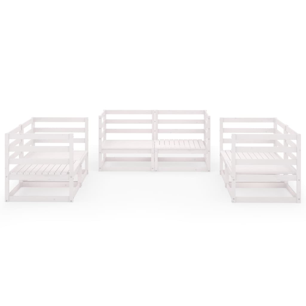 6-tlg. Garten-Lounge-Set Weiss Massivholz Kiefer